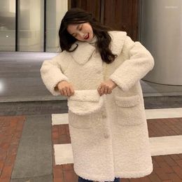 Women's Fur Kawaii Sweet Doll Collar Beaded Lamb Wool Sweater Padded Jacket Women Korean Loose Autumn Winter Single-Breasted H Mid Coat