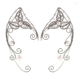 Backs Earrings Winding Elf Ear Cuffs With Leaves Pearls Clip-on Wing Sleeve Wrap Without Piercing For Bride Earcuff Jewellery