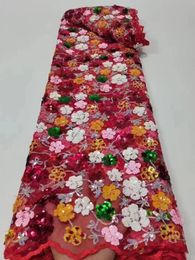 5Yards/Lot Fashionable Multi French Net Lace Fabric Match Sequins Flower Style African Mesh Material For Dressing QX20