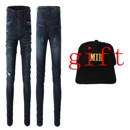 2022 khaki pants men women jeans White Slim Fit Jeans Brand New Summer Designer stretch Streetwear Denim Pant with gift a hat Baseball cap fashion letter printed