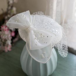 Headpieces 2022 Fashion Vintage Wedding Hat With Pearls Beads White Bridal Headwear Accesorios Para Boda Chapeau Mariage