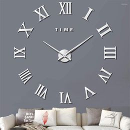 Wall Clocks Large 3D DIY Clock Giant Roman Numerals Frameless Mirror Big Decoration For Home Living Room Bedroom