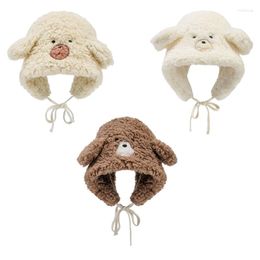 Berets 449B Bear Ear Hat Bomber Earflap Ski Winter Warm Plush Trapper Hooded Fleece