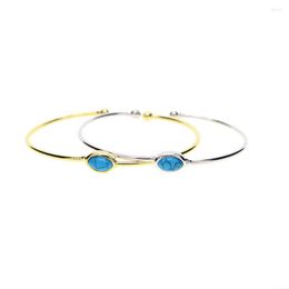 Charm Bracelets 2022 Fashion Retro Blue Oval Semi-precious Cz Adjustable Big/small Open Gold Silver Colour Cuff Bangles Women Jewellery Gift