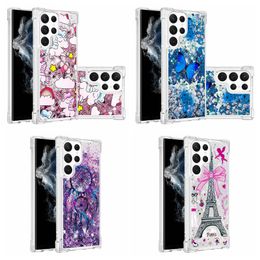 Tower Quicksand Shockproof Cases For Samsung S23 Ultra S22 Plus A14 5G A23 4G A13 A73 A33 A53 A13 S21 Soft TPU Flower Eiffel Butterfly Bling Liquid Glitter Phone Covers