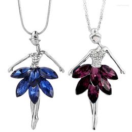 Choker 2022 Elegant Blue Crystal Ballerina Girl Pendant Rhinestone Necklace And Long Sweater Chain Personalised Jewellery