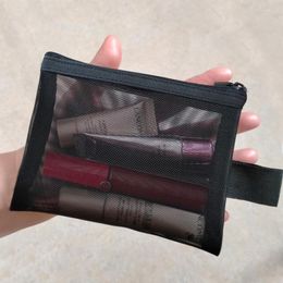 Storage Bags Black Mesh Wash Travel Portable Lipstick Toiletry Sanitary Napkin Women Girls Cosmetic Bag Organiser