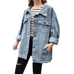 Women's Jackets 2022 Spring Women Basic Coat Loose Turn Down Collar Jacket Casual Long Sleeve Denim Female Jeans Outerwear