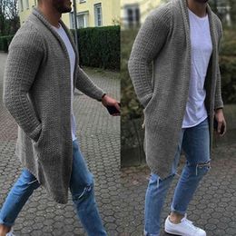 Men's Sweaters Men Cardigan Solid Colour Open Front Long Loose Pocket Knit Sweater Coat Winter Thick Warm Overcoat Men's Clothing