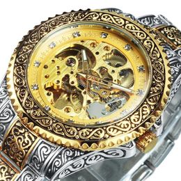 Orologi da uomo Top incisione a mano orologio meccanico da uomo automatico scheletro in oro 2021 moda Relogio orologi da polso277S