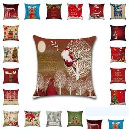 Pillow Case Linen Cotton Pillow Case Cute Deer Letter Merry Christmas Cushion Er Modern Throw Cozy Home Decoration Drop Delivery 202 Dhgbr