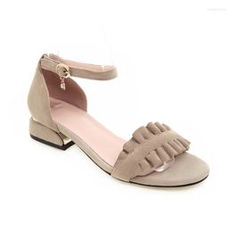 Dress Shoes Big Size 11 12 13 High Heels Sandals Women Woman Summer Ladies Open-toed Buckles Little Round Head Thick With