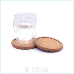 Mats Pads Modern Groove Cup Mat Wooden Cork Coaster Cushion Circar Insation Pad Cups Mats Drop Delivery Home Garden Kitchen Dining Dhswz