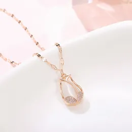 Chains 316L Stainless Steel Tulip Zircon Imitate Opal Pendant Charms Chain Choker Necklace For Women Fashion Fine Jewellery SAN633