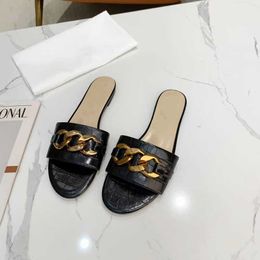 New Summer Chain slide Women Designer Sandals Crocodile Leather Flats slippers Flip Flops Sexy Casual Shoes Best Quality Box 270