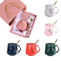 Mugs Coffee Cups 300ML Diamond Shape Ceramic Cup Set Gift Box Crown Mug Have Lid Spoon Wedding Present