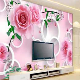 Wallpapers Rose Reflection Circle 3D Stereoscopic Background Wall