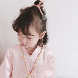Hair Accessories Children Mesh Bow Double Ball Little Girls Pompom Head Clip Cute Pin Princess Hairpins