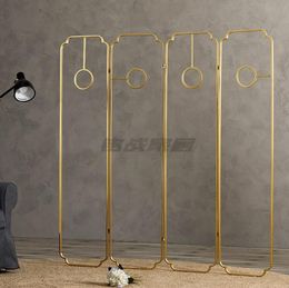 Iron art classical screens partition light luxury living room folding mobile folding screen activity creative push-pull background