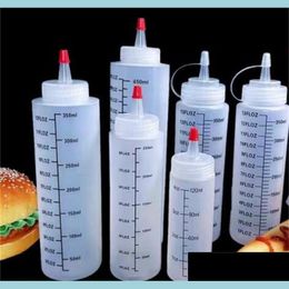 Storage Bottles Jars Plastic Needlenosed Squeeze Bottles Kitchen Squeezable Bottle Pointed Mouth 120/250/450Ml Tomato Sauce Salad Dhep1