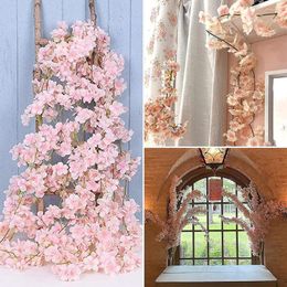 Decorative Flowers Artificial Flower Sakura Rattan String Decoration Hanging Blossom Plants Party Wedding Ceiling Decorations