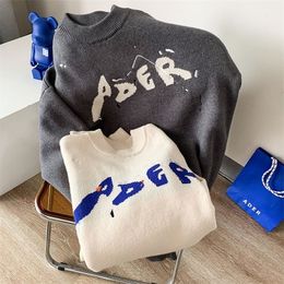 Mens Sweaters Adererror Knit Sweater Loose Splash Ink Letters Embroidery Womens 1 1 High Quality ADER Wool Round Neck Pullover 221115