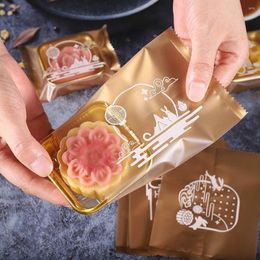 Gift Wrap 100pcs Chinese Style Frosted Mid-Autumn Festival Homemade Moon Cake Packaging Bag Golden Clouds Nougat Wrapping Poly