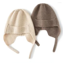 Berets 2022 30% Cashmere Bomber Hat Women Solid Soft Knitted Beanies Winter Ear Protection Bonnet Warm Wool Ski Skullies