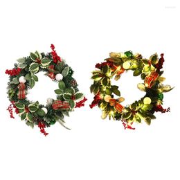 Decorative Flowers Christmas Wreath With Artificial Red LED Light For Front Door Wall Window Home Farmhouse Office Decor Gift