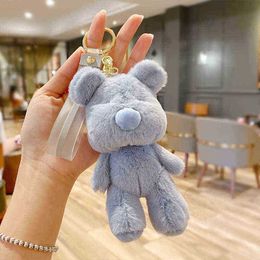 Keychains Cartoon Cute Candy Colour Bear Plush Keychain Fashion Girl Bag Pendant Car Accessories Keyring Decoration Gift Key Holder Jewellery T220909