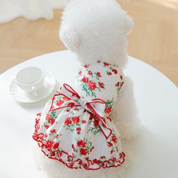 Dog Apparel Rose Flower For Dogs Dress Printing Pet Clothes Cat Kawaii Small Thin Spring Summer Fashion Cute Teddy Products 2022