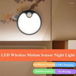 Night Lights Motion Sensor LED Light Wireless USB Rechargeable Lamp Smart Wall For Kitchen Cabinet Bedroom Stairs Wardrobe