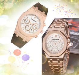 Super Mens Full Functional Stopwatch Watches 42mm Set Auger Popular Stainless Steel Quartz Calendar Rose Gold Silver Bracelet wristwatch Relogio Masculino
