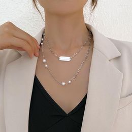 Chains 2022 Arrival Stainless Steel Women' Multi-layer Chain Necklace Silver Color Gold Plate Pearl Female Accessories