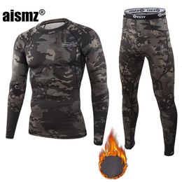 Men's Thermal Underwear Aismz Winter Men Warm Fitness Fleece Legging Tight Undershirts Compression Quick Drying Thermo Long Johns Sets 221114