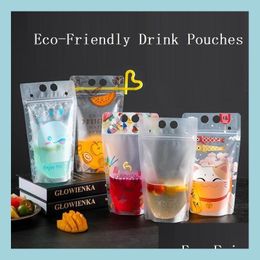 Other Drinkware Standup Drink Pouches Bags Zipper Seal Drinking Bag With St Reclosable Heatproof Juice Milk Coffee Liquid Beverages Dhfwd