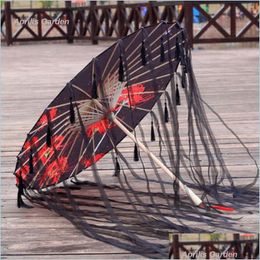 Umbrellas Umbrellas Silk Cloth Lace Women Costume P Ography Props Tasseled Yarned Chinese Classical Oil Paper Parasol 221010 Drop De Dh3Ct