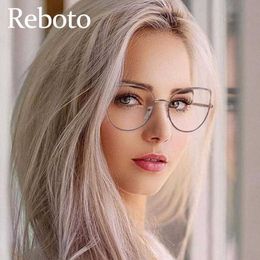 Sunglasses Frames Retro Cat Eye Women's Glasses Green Clear Anti Blue Light Eyeglasses For Women Alloy Transparent Spectacles Frame T2201114