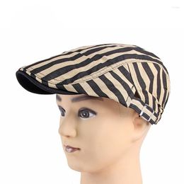 Berets Flat Spaper Cap For Men Women Flatcap Spring Summer Striped Hat Beret British Vintage French Caps And Cabbie