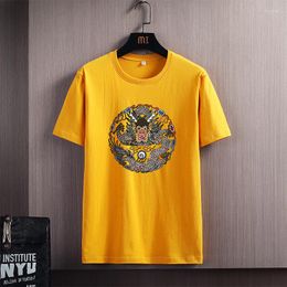 Men's T Shirts Summer Short Sleeve O-neck Broadcloth Casual Fashion Tee Streetwear Clothing Men Made In China Graphic Print Lion Dance