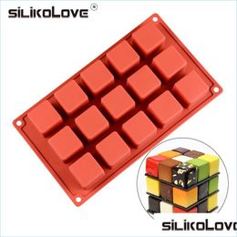 Baking Moulds Silikolove 15 Cavity Cube Square Shape Sile Mould For Cake Decorating Tools Diy Dessert Mods Kitchen Baking 220601 Drop Dhzh1