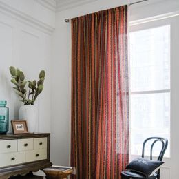 Curtain Boho Cotton Linen Stripe Home Window With Lace Tassels Thick Blackout Drapes Bay Curtains For The Living Room