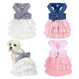 Dog Apparel Princess Dresses Puppy Bowknot Dress Pet Tutu Striped Mesh Skirt Summer Clothes For Small Medium Dogs Cats