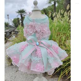 Dog Apparel Summer Puppy Fashion Dresses Handmade Flower Bowknot Lace Wedding Tutu Dress For Small Pet Clothes Coats Costumes Poodle