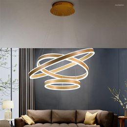 Pendant Lamps Living Room Remote Control Dimmable Led Lights Round Metal Circle Hanging Lamp Indoor Nordic Suspend Fixtures