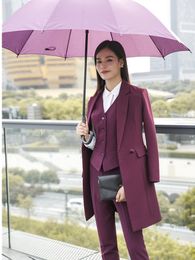 Women High Quality Fabric trench coats FORMAL SLIM FIT 3 PIECES SUIT Fall Blazers Suits Uniform Business Ladies Office Suits Windbreaker T1104