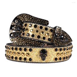 Belts Gold Skull Belt Western Rhinestones Quality Buckle Diamond Studded For Women Men Design Ceinture Femme Jeans Waistband