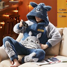 Men's Sleepwear Winter Plus Size Long Sleeve Hooded Thick Warm Flannel Pajama Sets For Men Cute Cartoon Suit Pyjama Male Homewear 221114