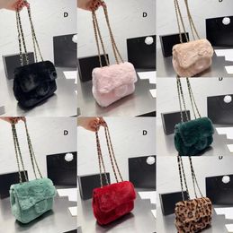 Autumn Winter Plush Shoulder Bags Designer Chain Pure Color Handbag Fashion Leopard Envelope Bag Womens Leisure Buckle Latch Handbags Cross Body
