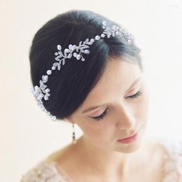 Headpieces Pearl Headband For Hair Wedding Decoration Bridal Head Piece Silver Alloy Leaf Accessories Women Vine